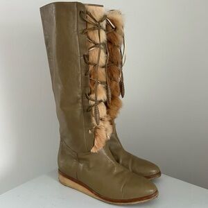 Vintage Allure Leather Lace Up Boots Fur Made In Italy Size 6.5